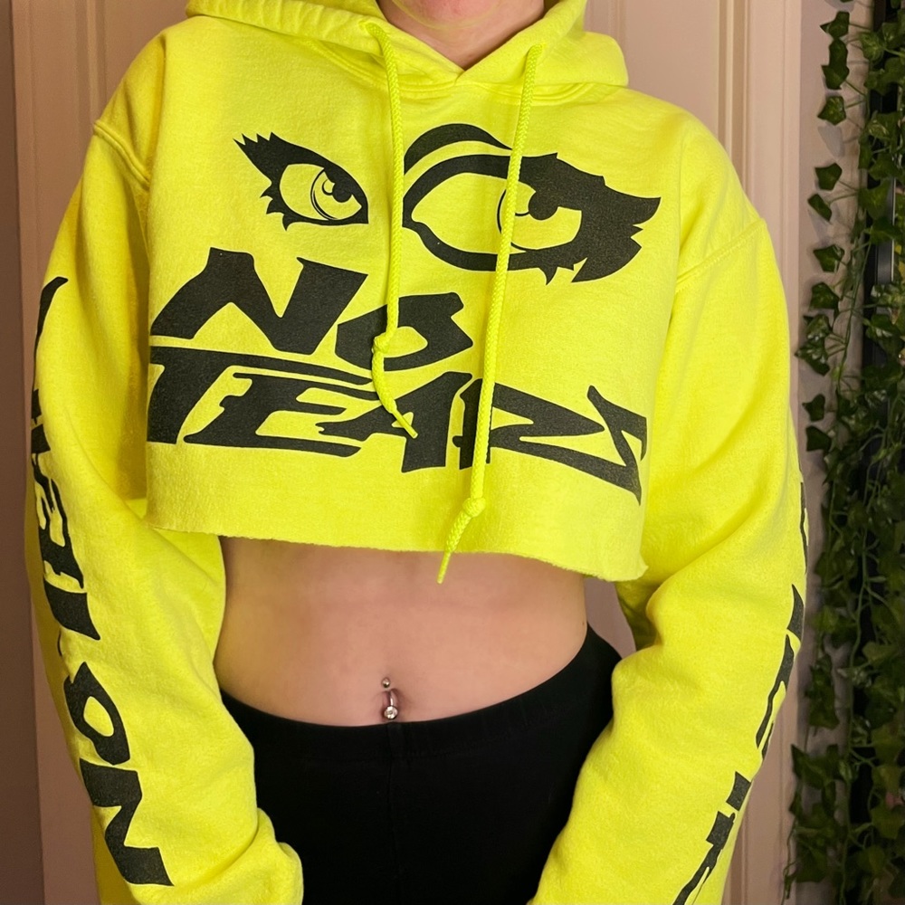 Petals And Peacocks ‘No Tears’ Neon Yellow Cropped Hoodie
